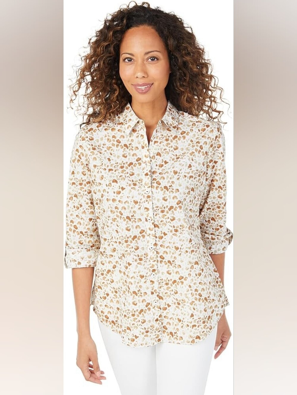Foxcroft Women's Zoey Watercolor Giraffe Blouse, Sz. 12